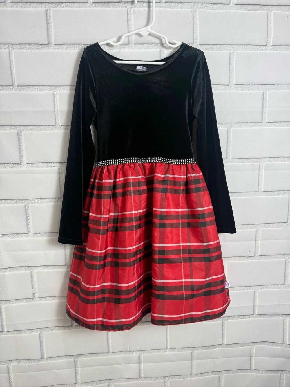Girls Dollie & Me Holiday Plaid Velvet Dress Size 8 Red Black Party Dress